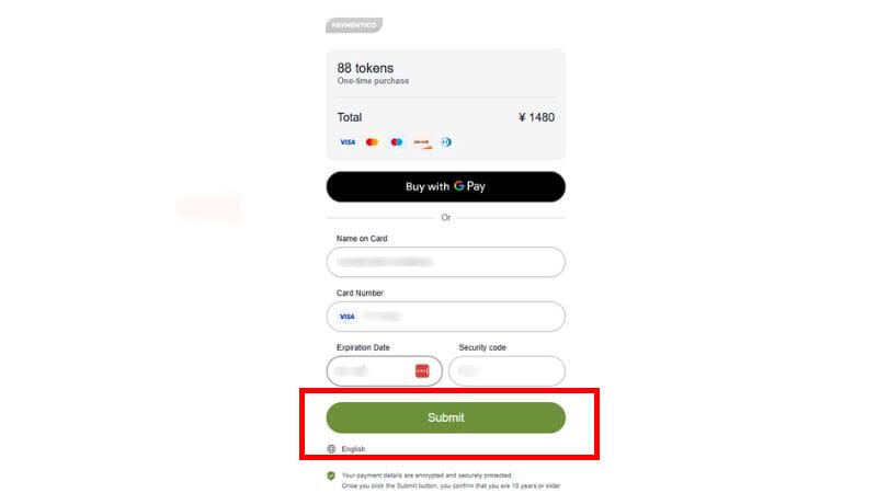Stripchat checkout screen for entering payment details