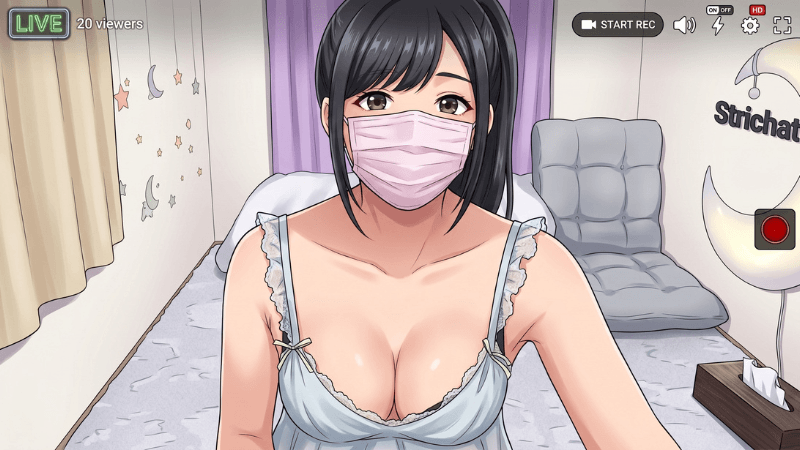 Japanese cam model in white lingerie hiding her identity while streaming