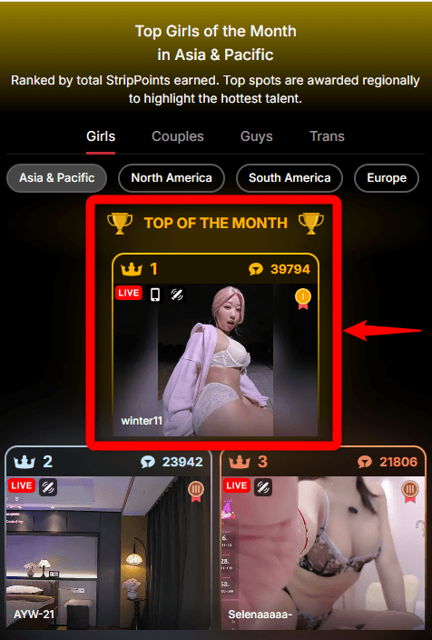 Winter11 ranked number one in Stripchat’s Asia-Pacific ranking on September 28, 2026